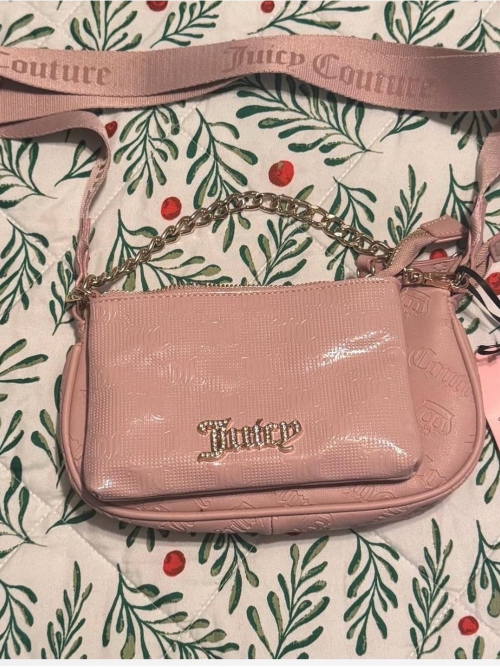 Juicy Couture Light Pink Patent Mini Crossbody with Gold Chain